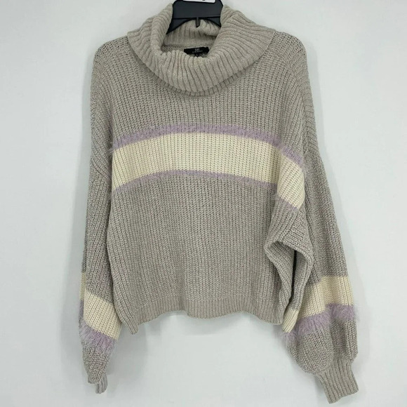 MM by Michelle Sweater Women's Sz L Light Brown Knit Cowl Neck Bishop Pullover - Picture 1 of 8